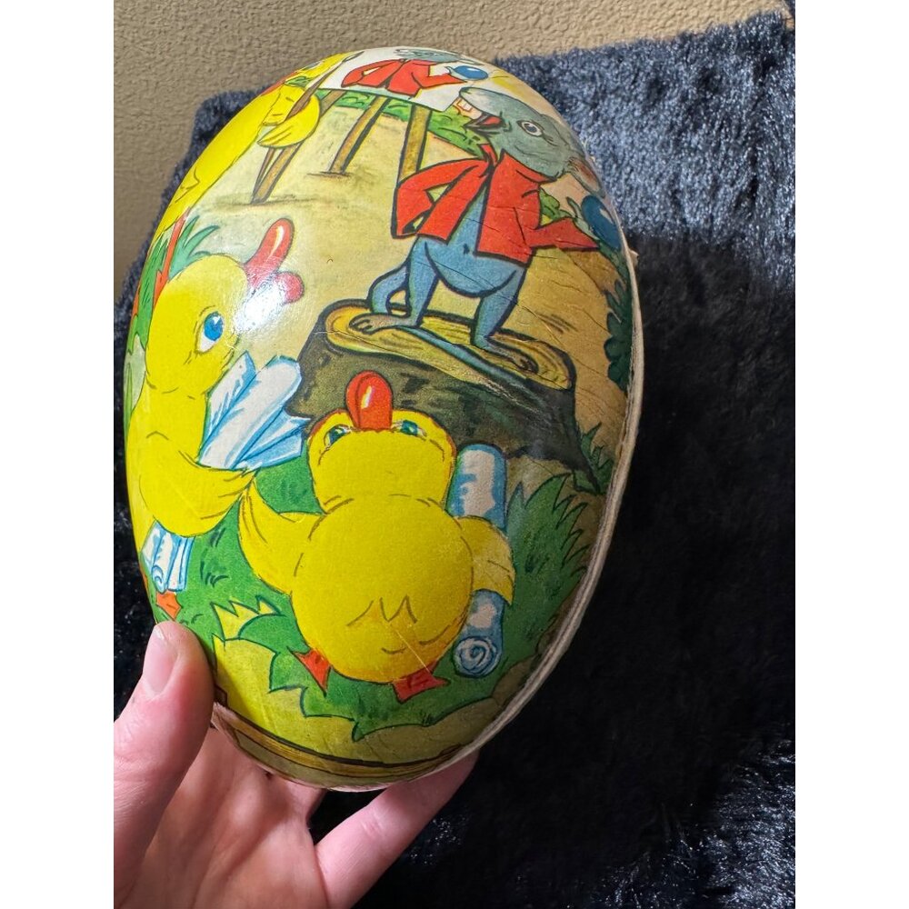 Vintage Papier-Mâché Easter Egg With Duck & Mouse Painters 11" - Picture 7 of 11